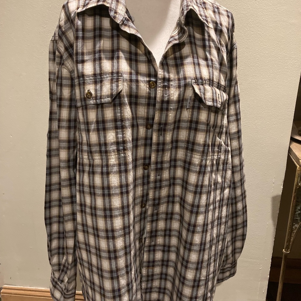 Men's Plaid Shirt - Brown and White